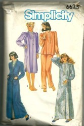 6625 SIMPLICITY PAJAMA TOP, BOTTOMS LENGTHS, NIGHTGOWN, ROBE PATTERN 10-12,14-16